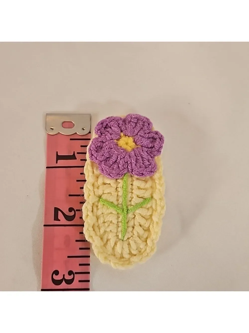 Hand Knit Crochet Hair Clip Handmade Purple Botanical